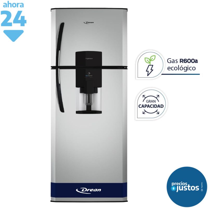 Heladera C/Freezer Cíclica 359Lts Drean HDR370F11S C/Dispenser Gris