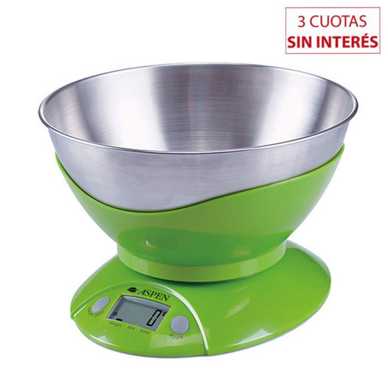 Balanza Digital de Cocina Aspen EK-3555 Verde con Inox