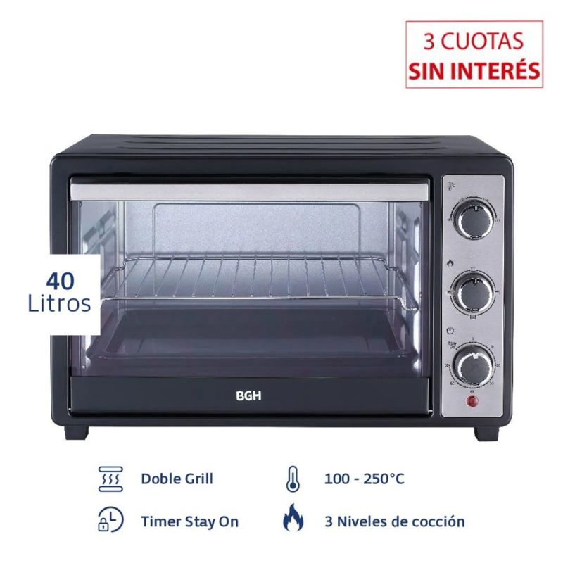 Horno Eléctrico 40Lts BGH BHE40M23N Doble Grill Negro