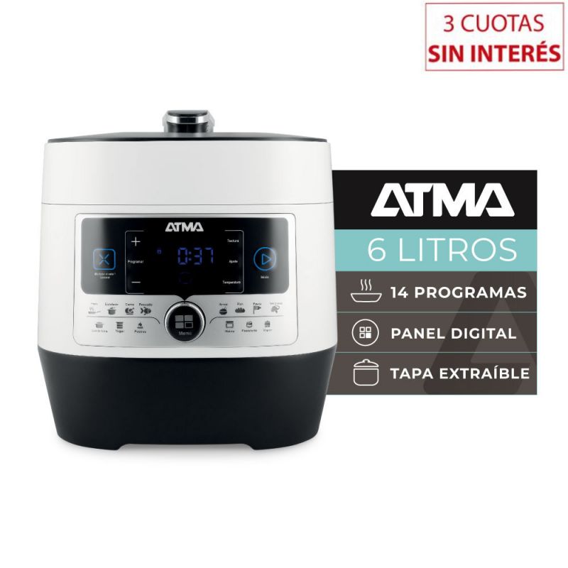 Olla a Presión Eléctrica 6Lts Atma OPAT22P Blanco con Negro