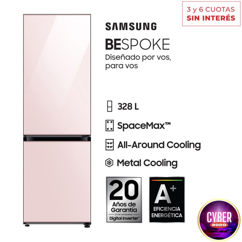 Heladera C/Freezer Combi 328Lts Samsung Bespoke RB33A307032 Inverter No Frost Glam Pink