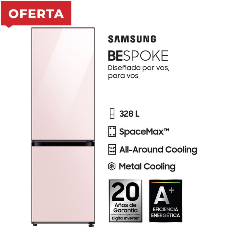 Heladera C/Freezer Combi 328Lts Samsung Bespoke RB33A307032 Inverter No Frost Glam Pink
