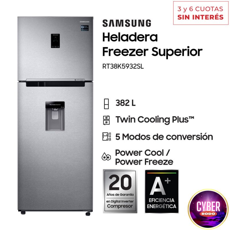 Heladera C/Freezer 382Lts Samsung RT38K5932SL C/Dispenser No Frost Inverter Inox