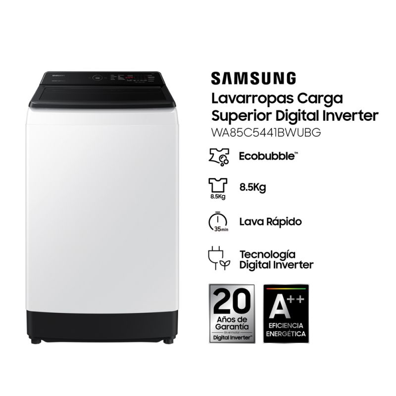 Lavarropas Automático C/Superior Samsung WA85C5441BWUBG 8.5KG 700RPM Inverter Blanco